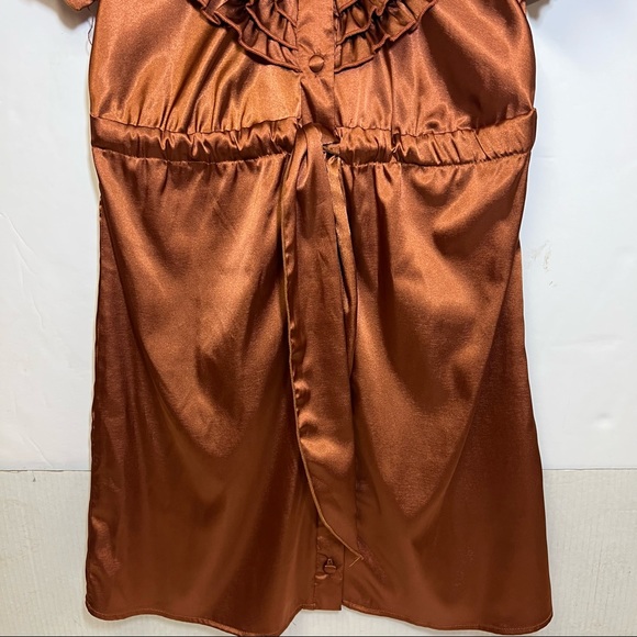 25Singles Brown Satin Ruffle Front Dress SZ S - Picture 4 of 10